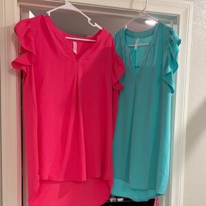 Zenana Outfitters Women's Blouse Set - Bright Pink and Aqua